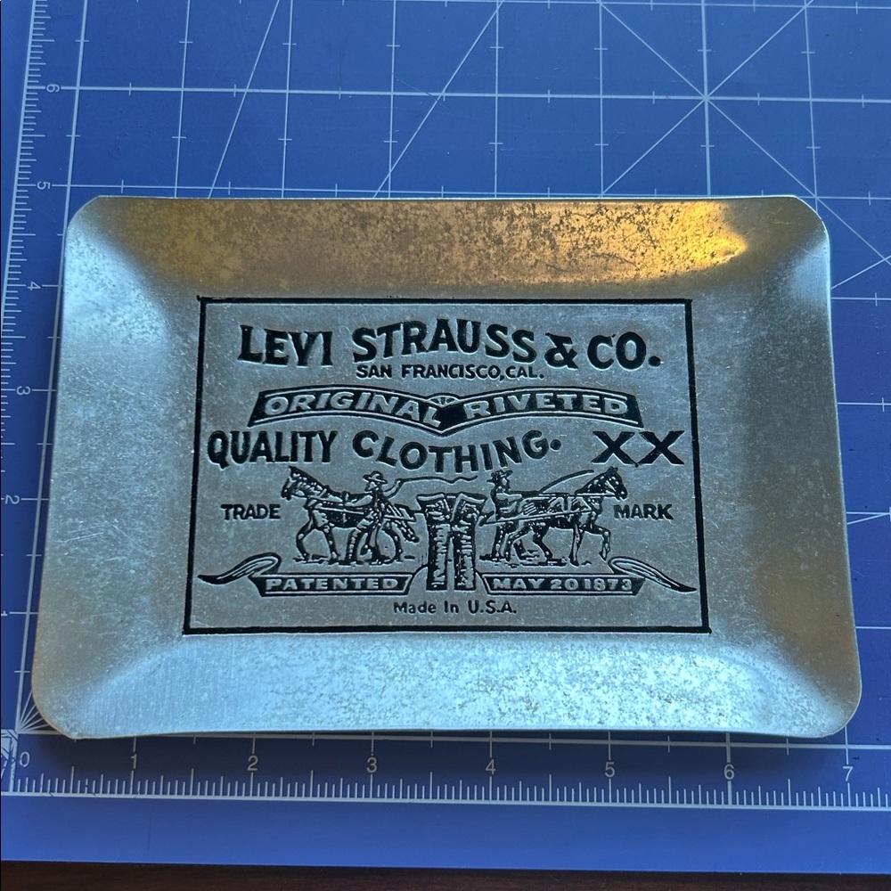 Levi Strauss & CO made in USA trinket pewter tray vintage euc stamped etched